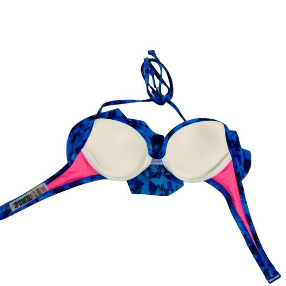 Victoria's Secret PINK Tie Dye Bikini Top Flouncy Neon Embroidery Xsmall - Picture 5 of 8